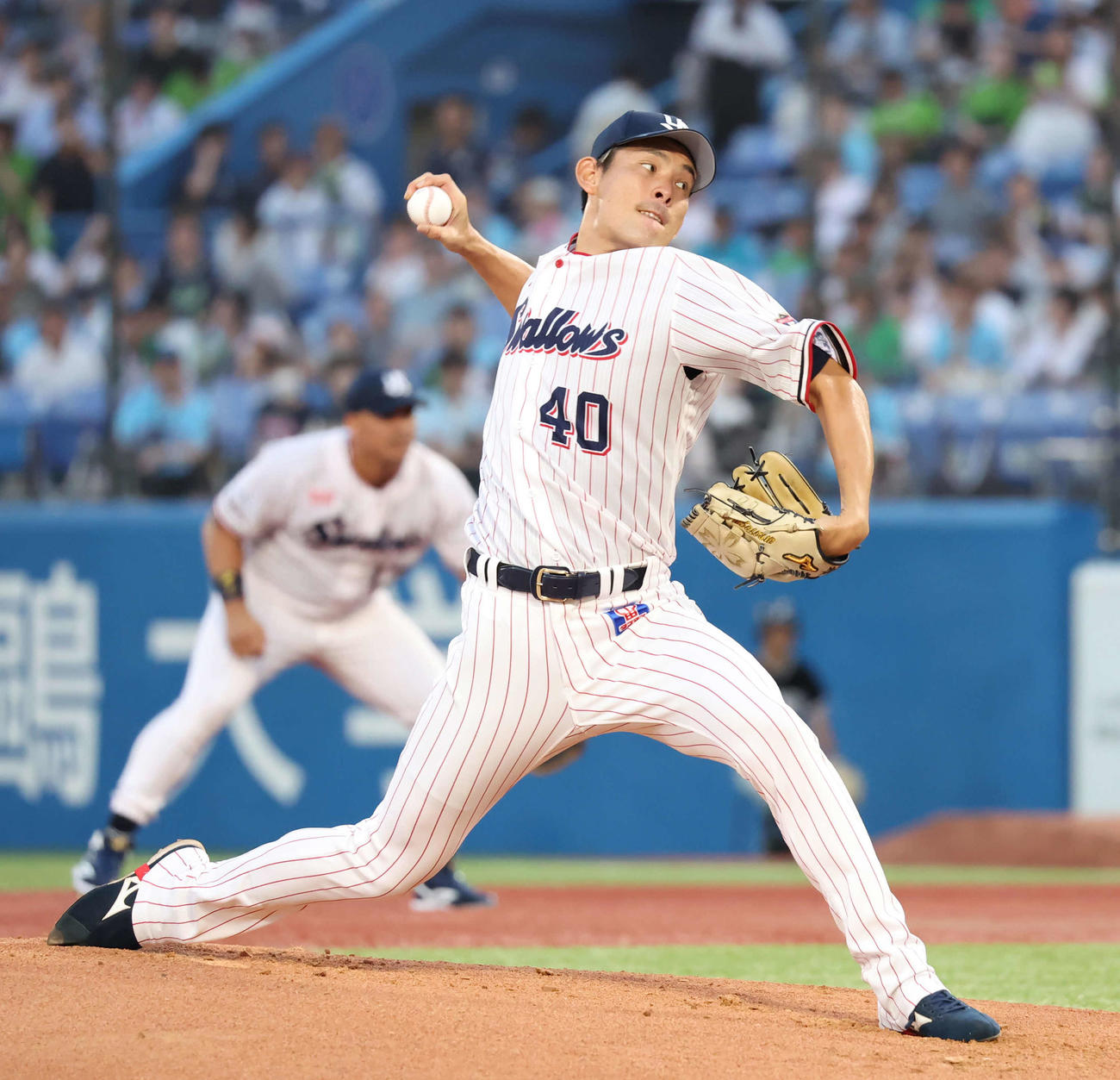 力投するヤクルト高梨裕稔（2024年8月撮影）