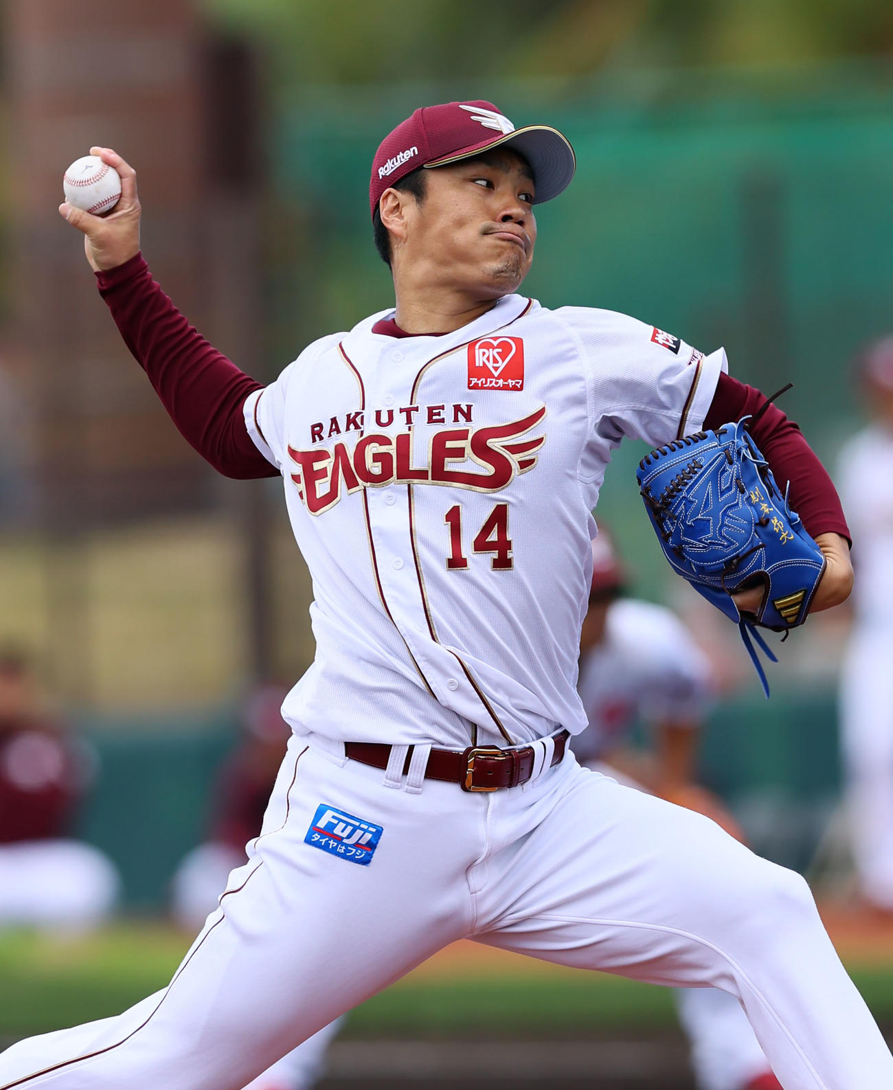 楽天対阪神　3回に2番手で登板した楽天則本（撮影・藤尾明華）