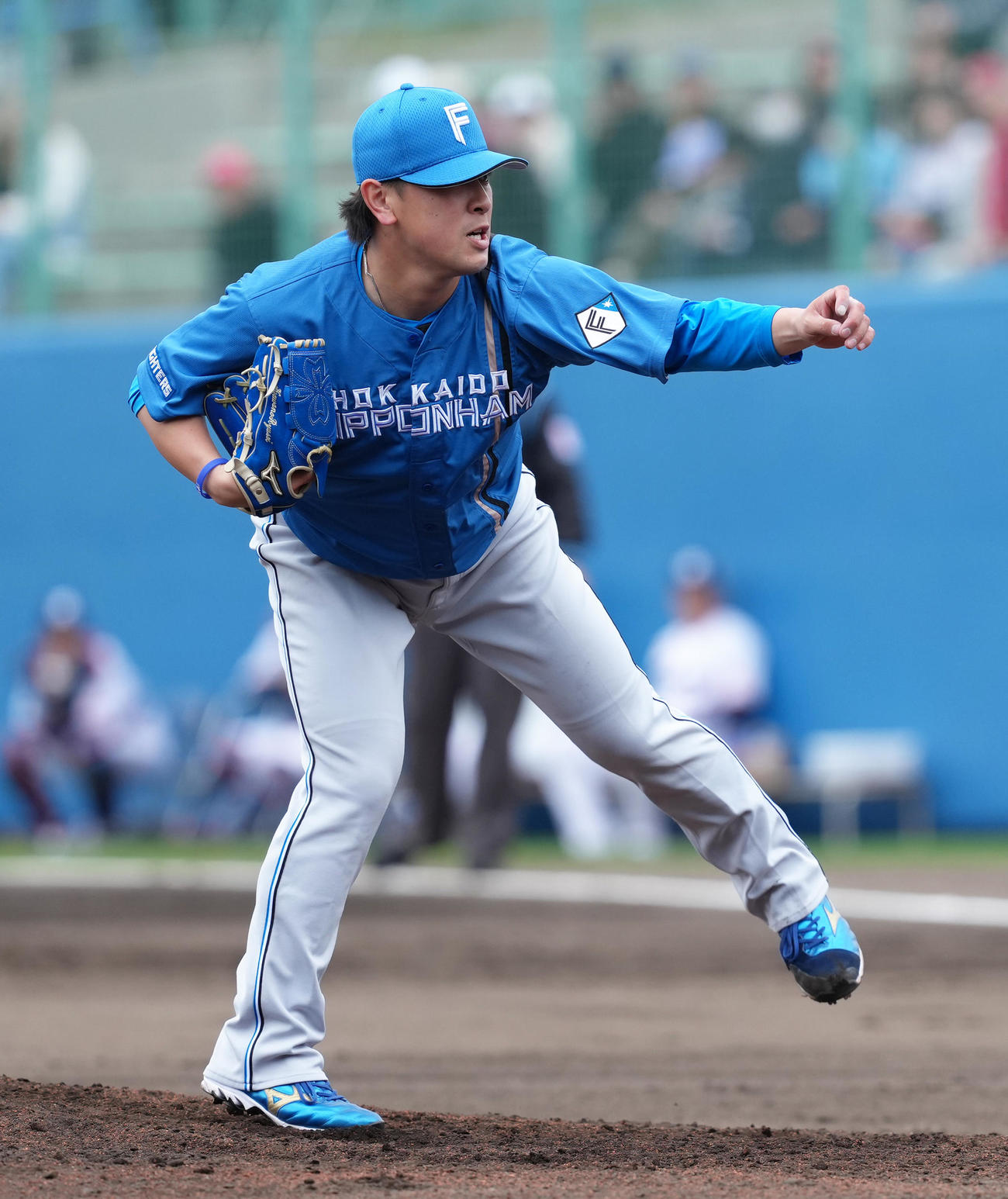ヤクルト対日本ハム　8回から登板した日本ハム河野（撮影・足立雅史）