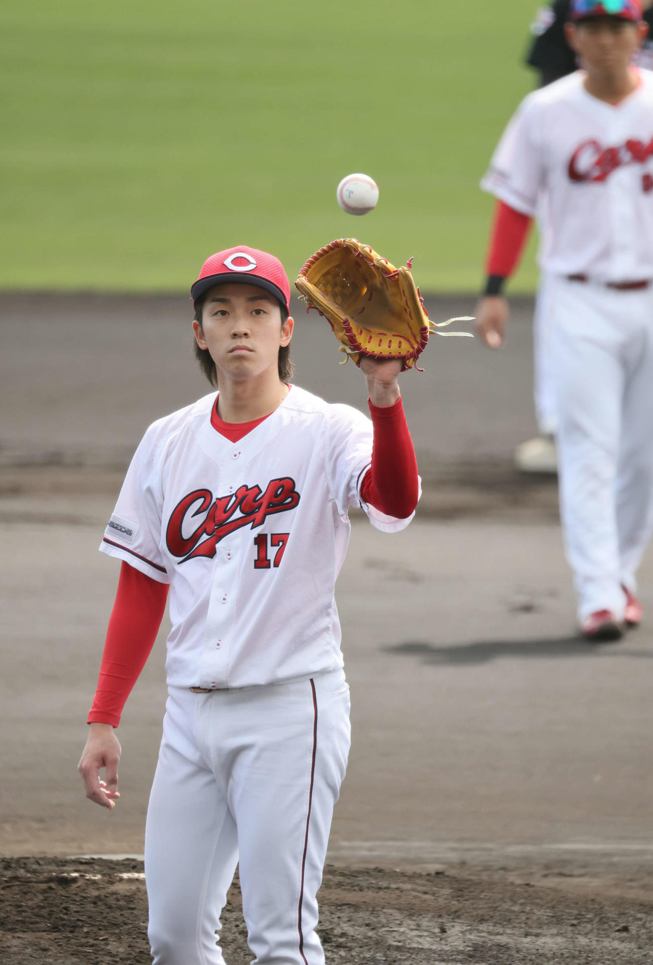 練習試合広島対KIA 1回からピンチを招く広島先発の常広（撮影・加藤孝規）