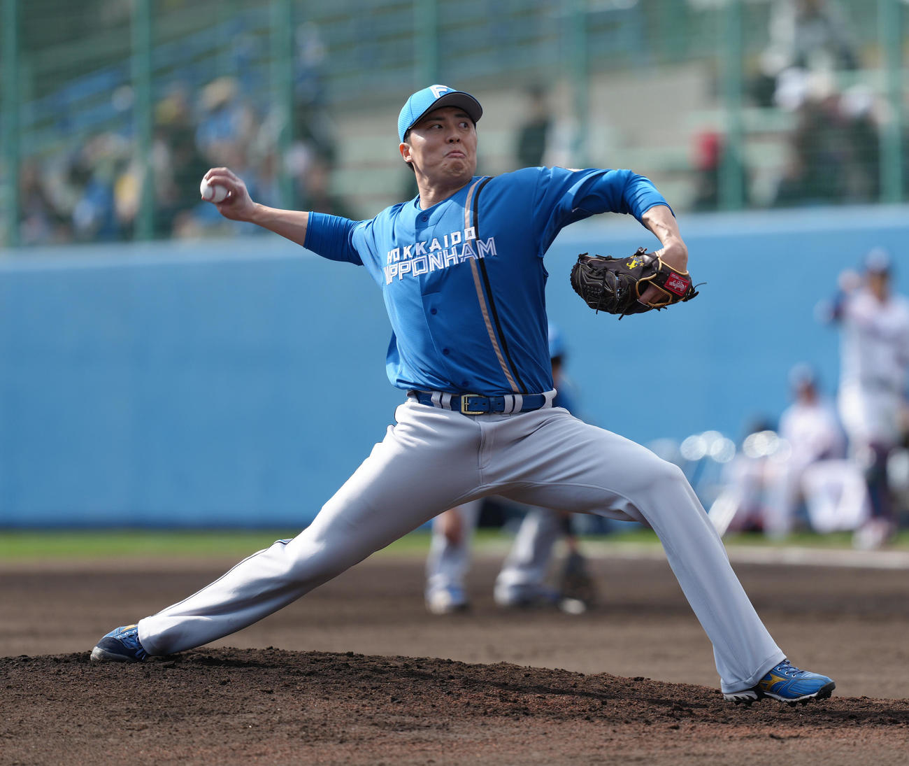 ヤクルト対日本ハム　6回から登板した日本ハム田中（撮影・足立雅史）
