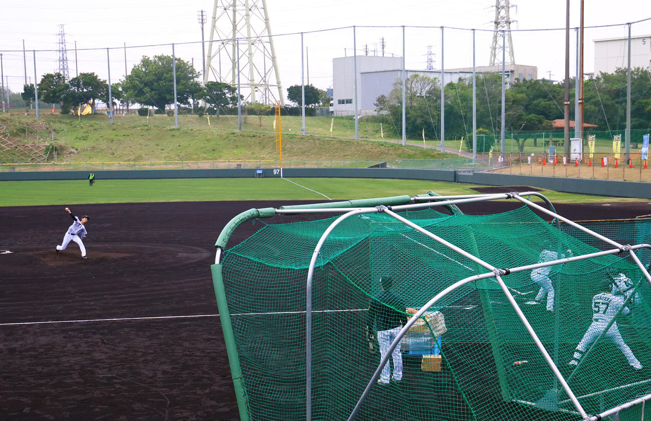 シート打撃に登板した今朝丸（撮影・藤尾明華）