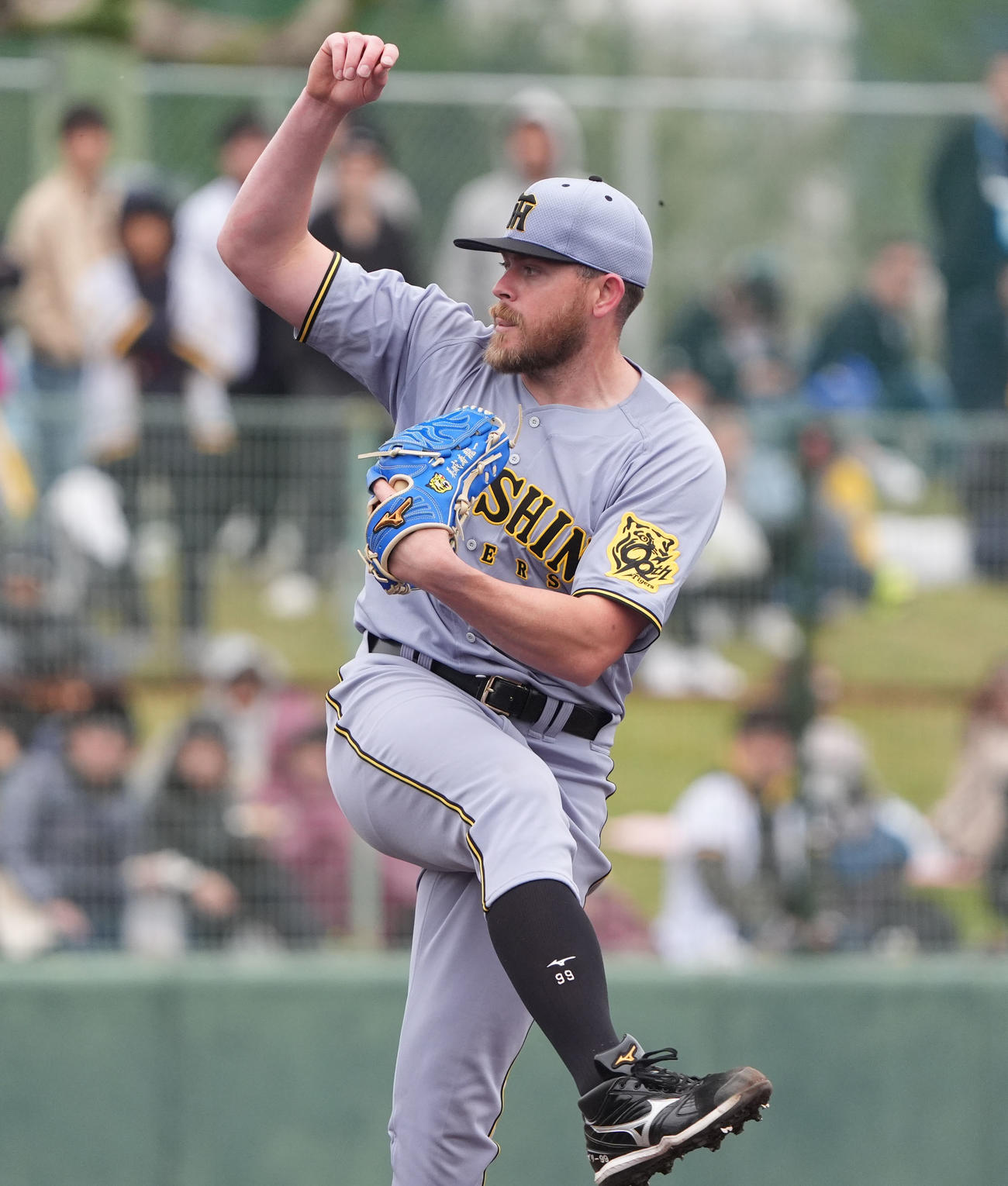 中日対阪神　4回裏、力投する阪神2番手で登板するビーズリー（撮影・森本幸一）