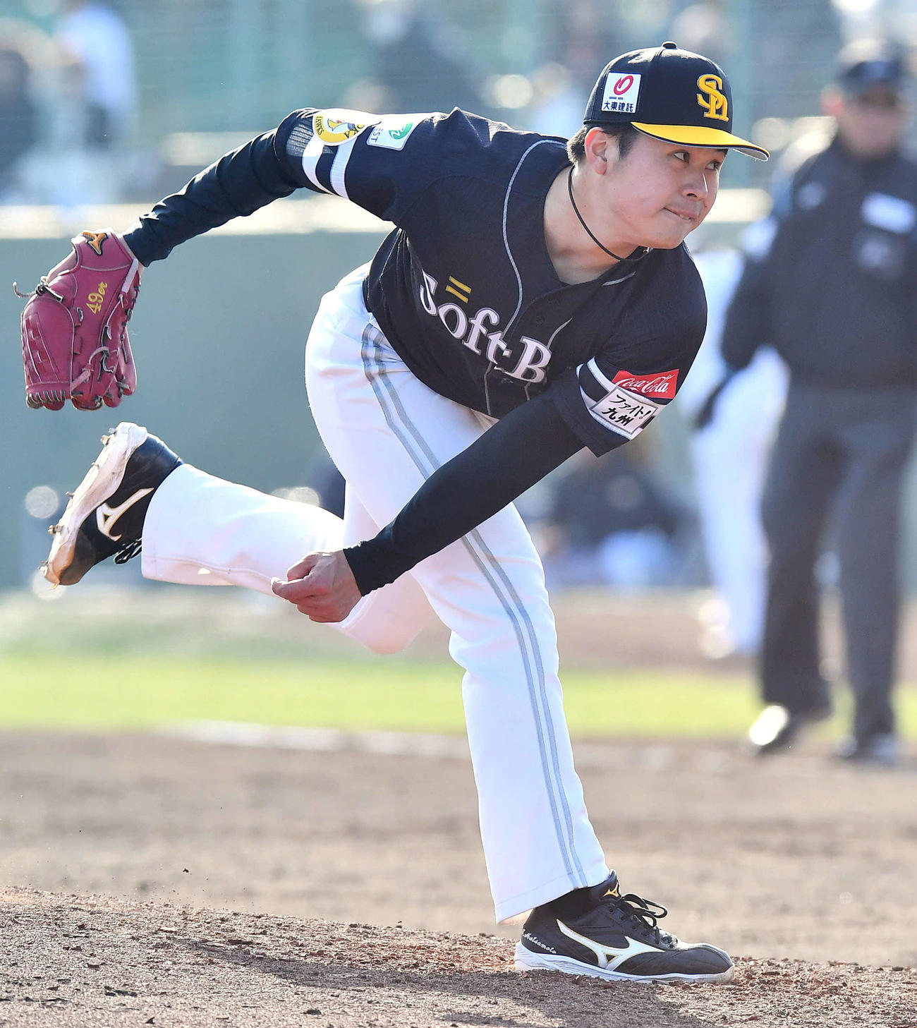 オリックス対ソフトバンク　7回裏から登板した、ソフトバンク5番手の松本晴（撮影・岩下翔太）