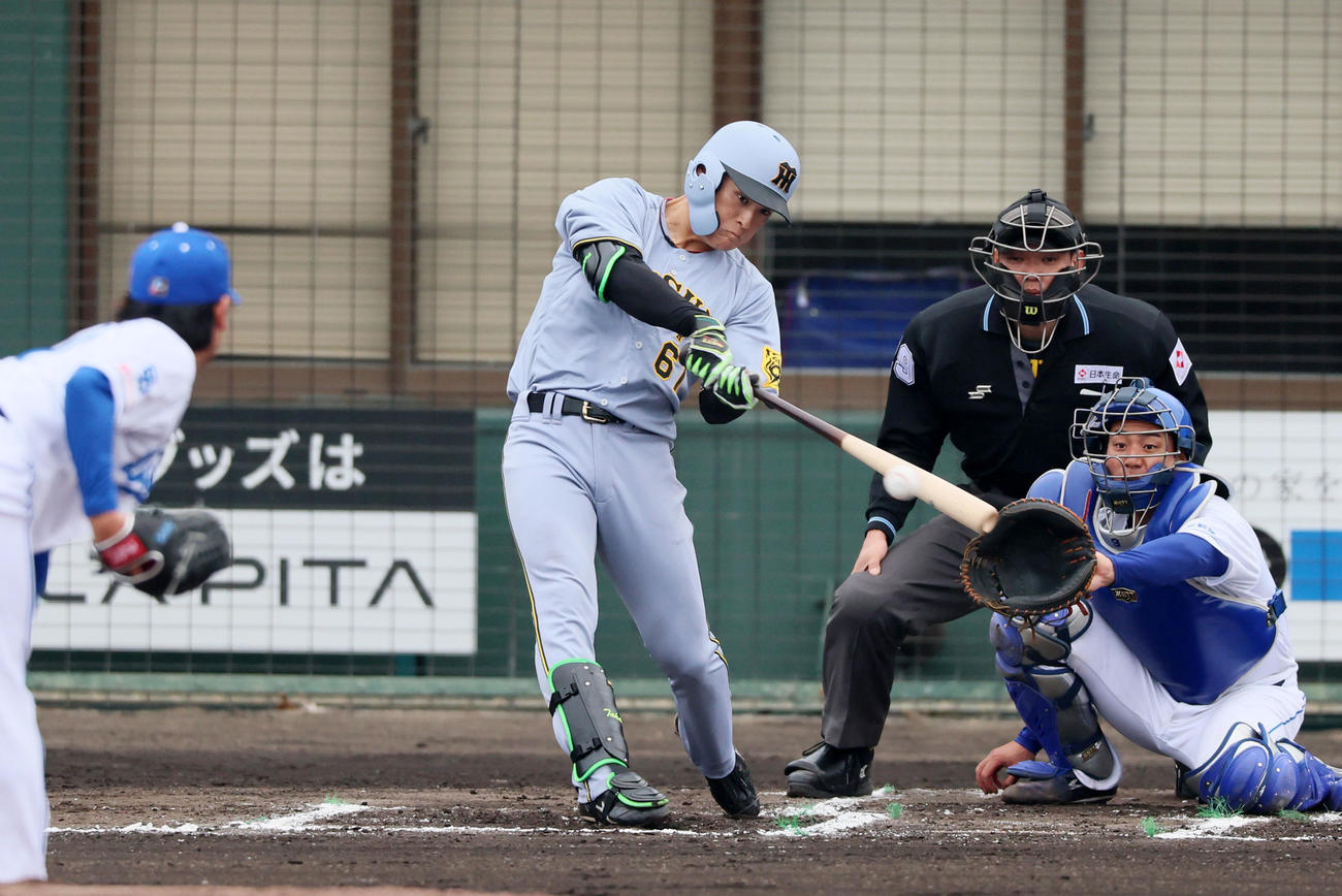 中日対阪神　6回表阪神1死一、三塁、高寺は右前適時打を放つ（撮影・加藤哉）