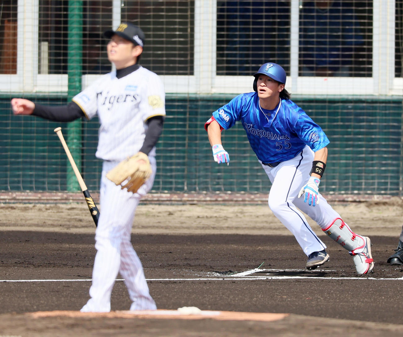 阪神対DeNA 1回表DeNA2死、井上は右越えソロ本塁打を放つ。投手西勇（撮影・加藤哉）
