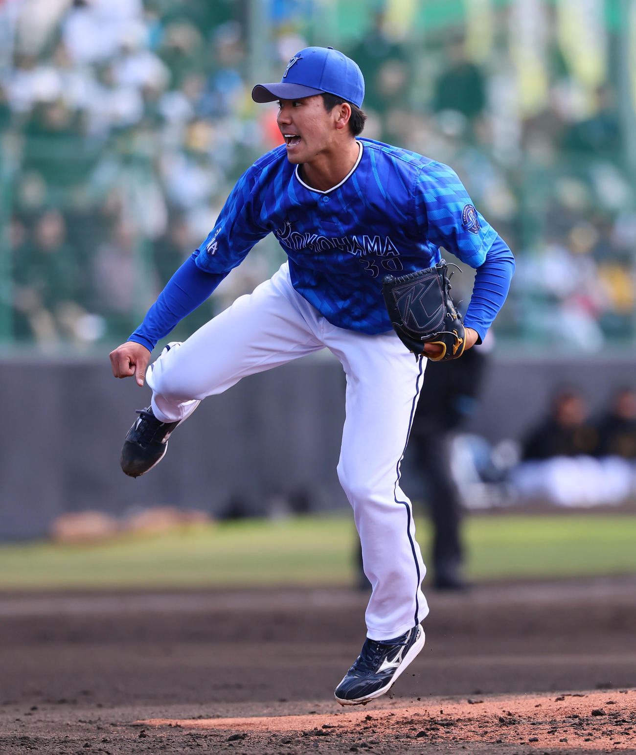阪神対DeNA 2番手で登板したDeNA篠木（撮影・藤尾明華）
