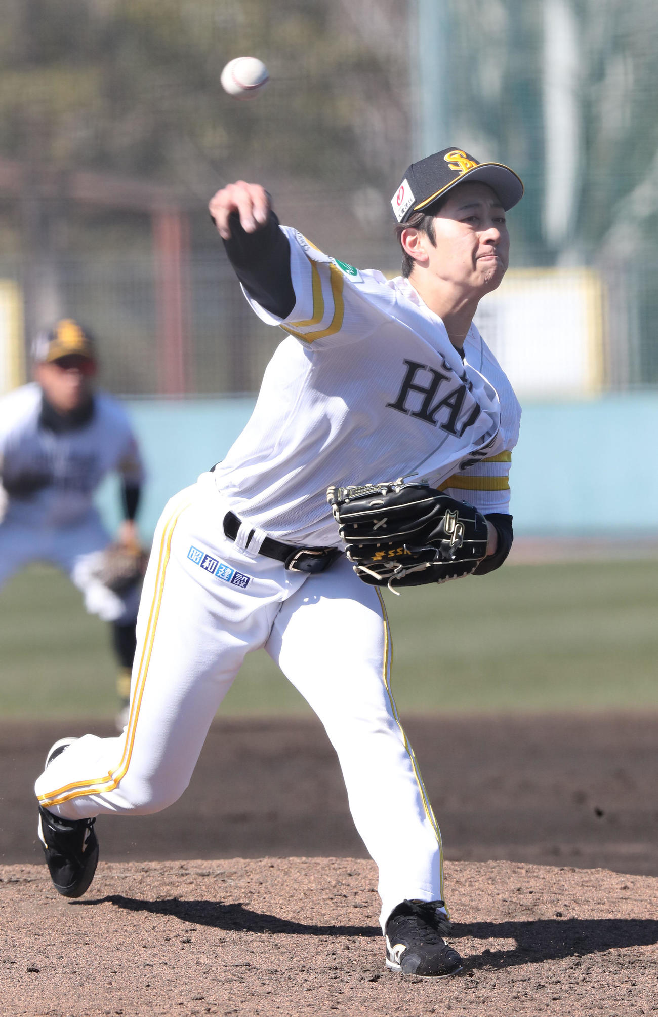 B組の練習試合に登板した大山（撮影・梅根麻紀）