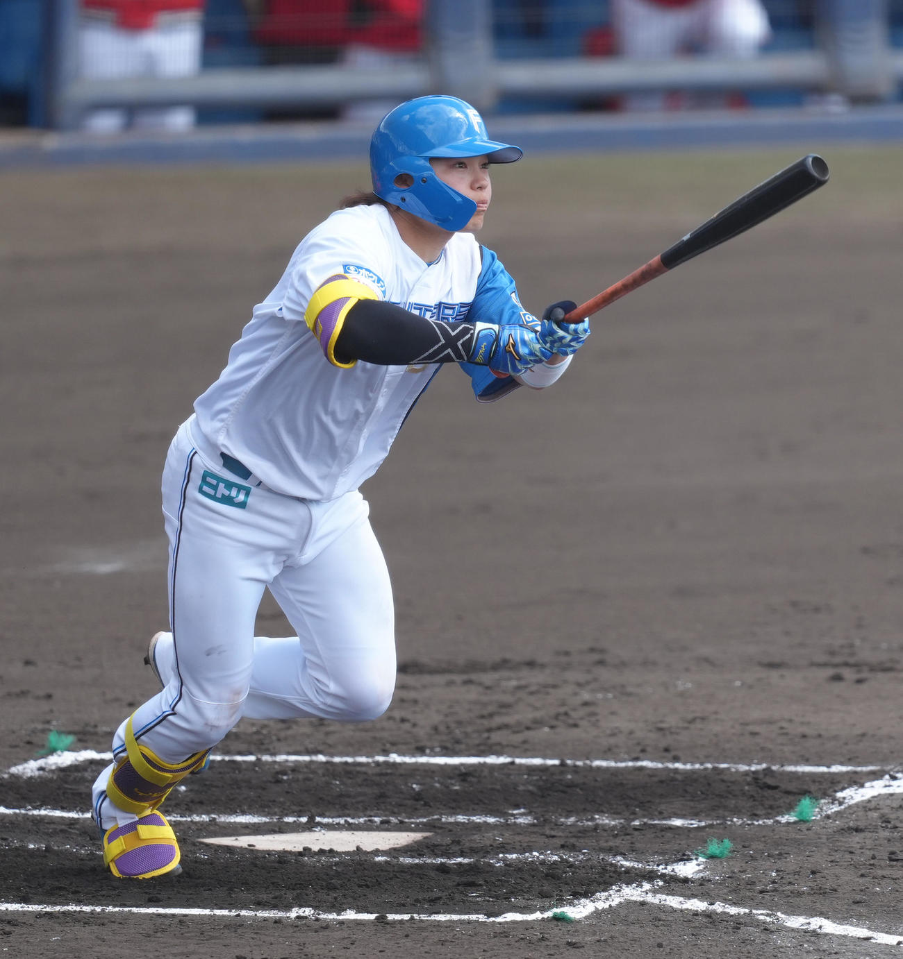 練習試合　日本ハム対台湾・味全　1回裏日本ハム1死、1死二塁、田宮は右前適時打を放つ（撮影・足立雅史）