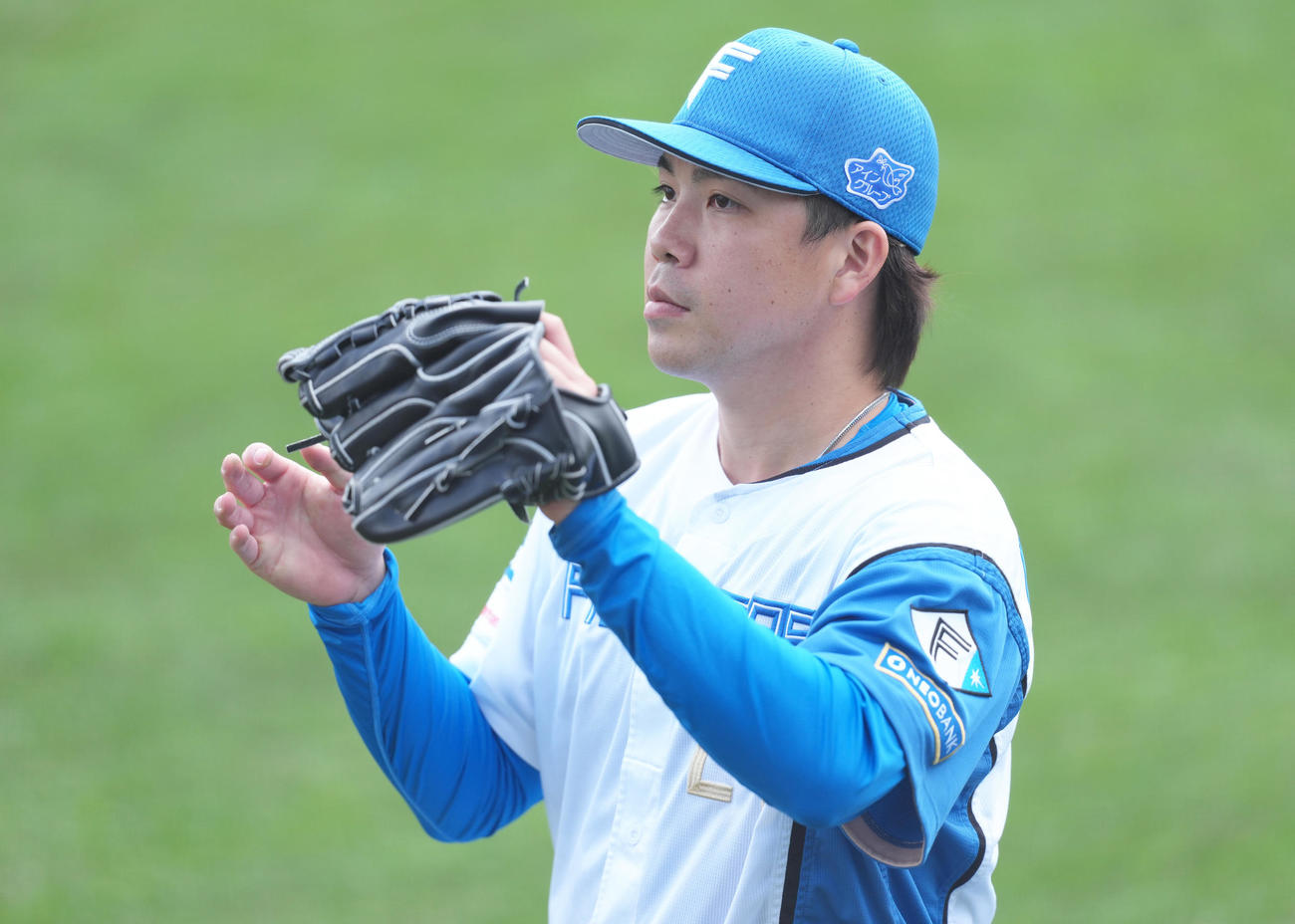 練習試合　日本ハム対台湾・味全　投球準備する日本ハム金村（撮影・足立雅史）