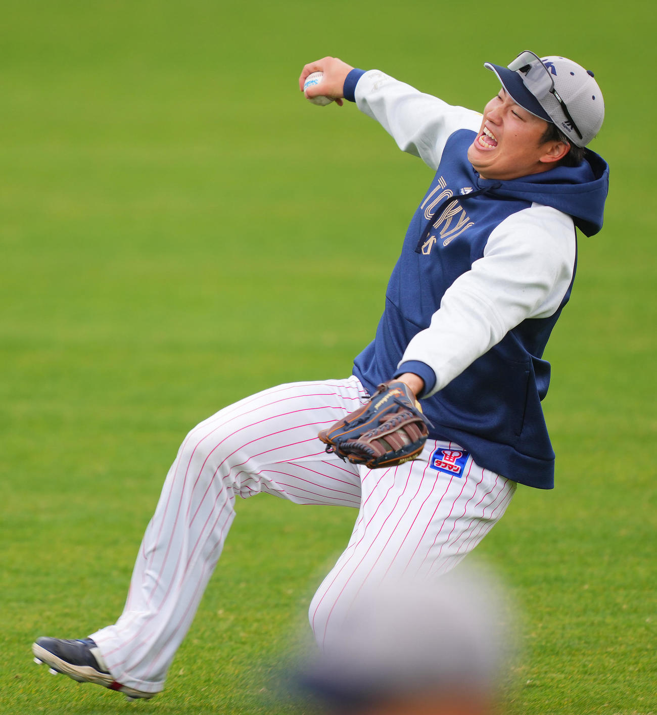 外野で好捕を見せるヤクルト村上（撮影・垰建太）