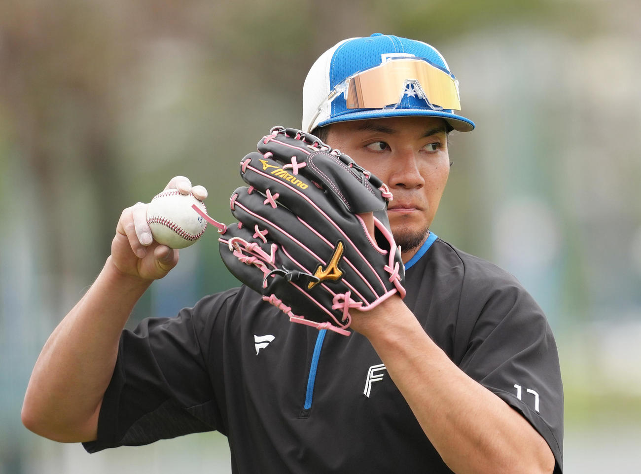 キャッチボールで調整する日本ハム伊藤（撮影・足立雅史）