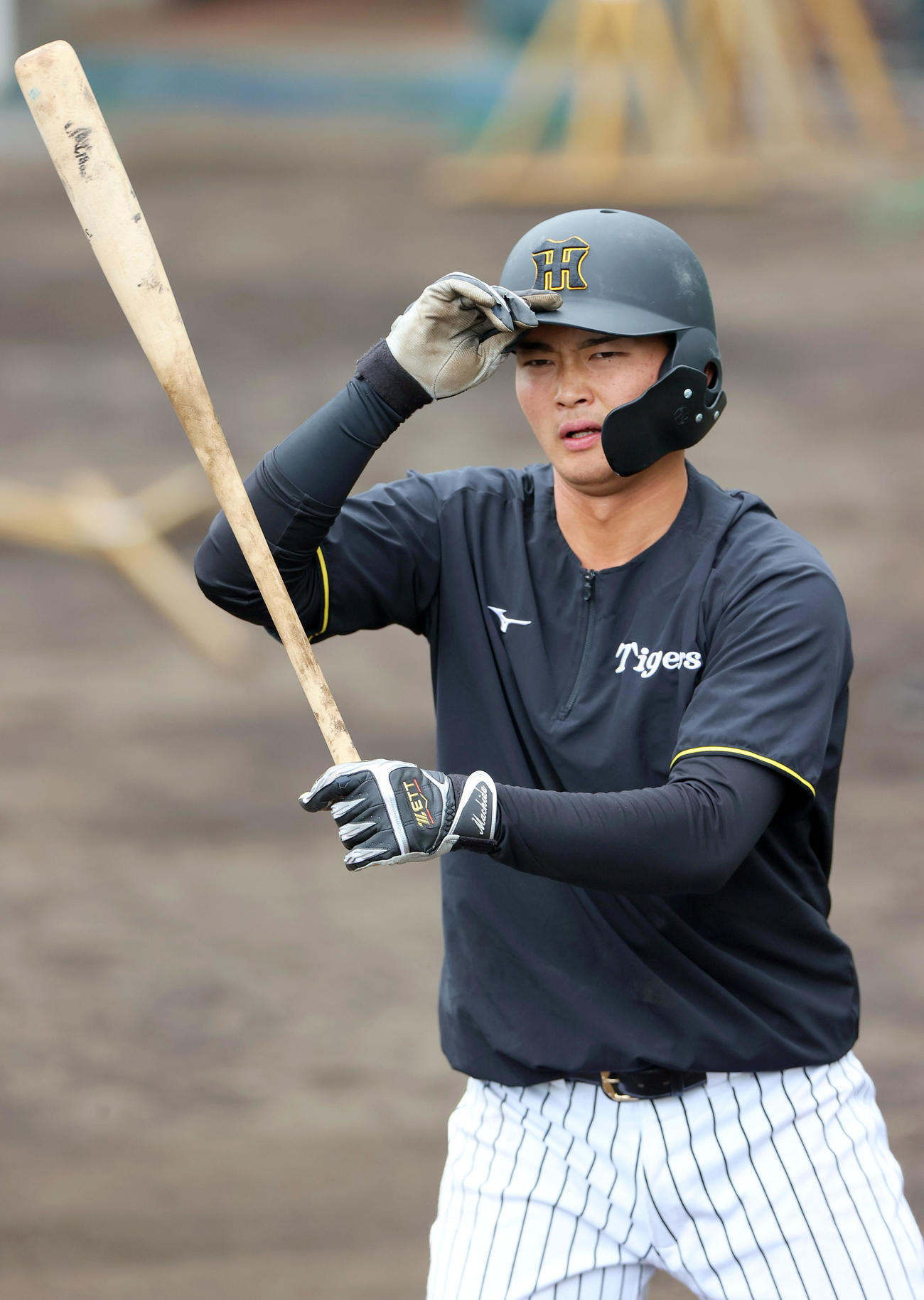阪神町田は打撃練習する（撮影・上山淳一）