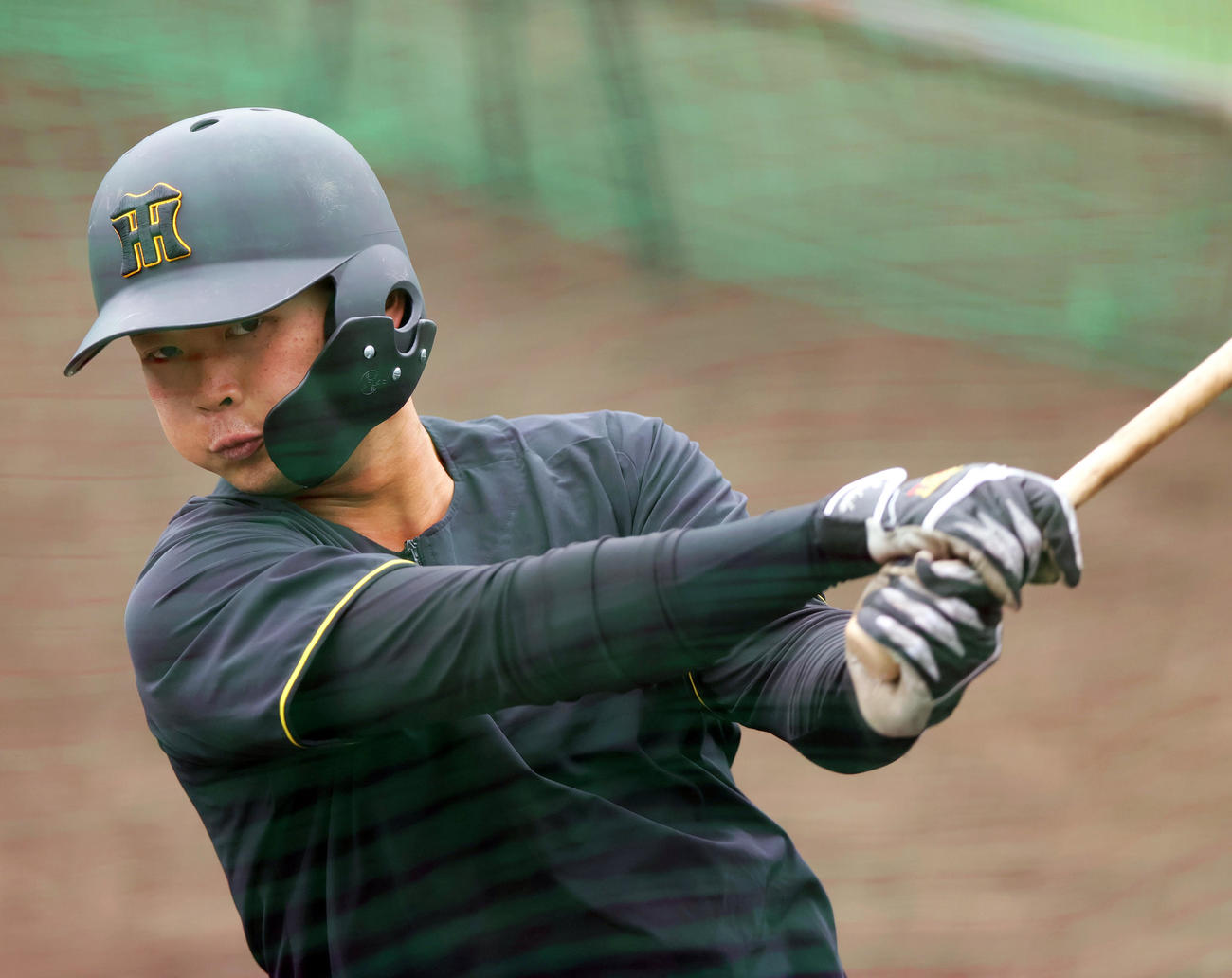 阪神町田は打撃練習する（撮影・上山淳一）