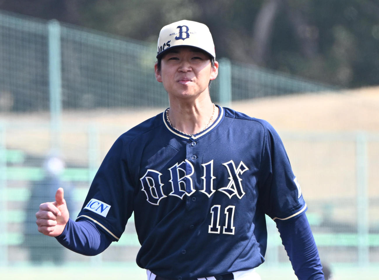 オリックス対韓国ロッテ　先発したオリックス山下は4回を無失点に抑える（撮影・和賀正仁）
