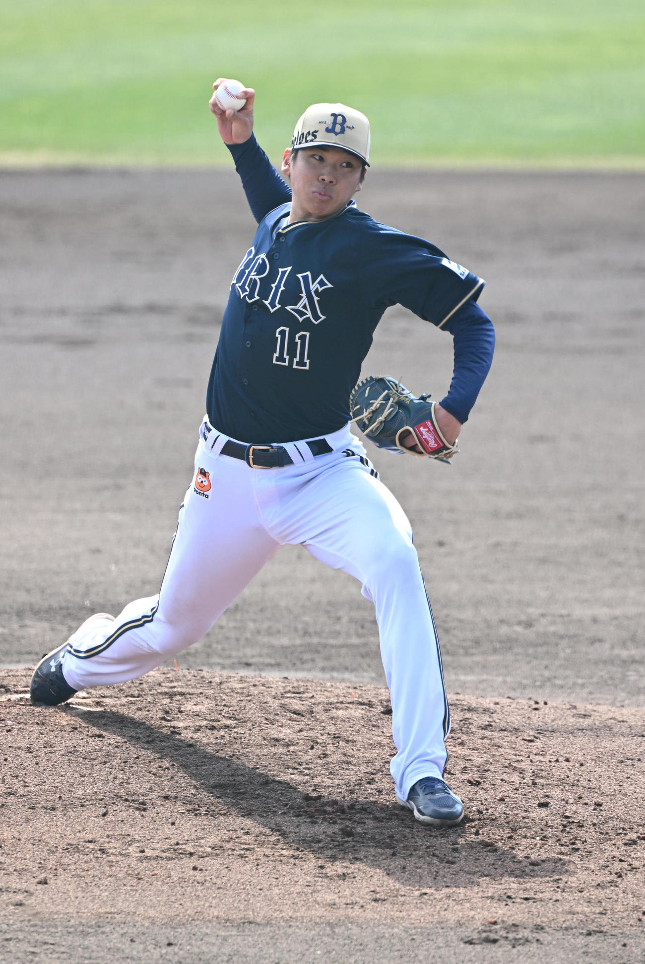 オリックス対韓国ロッテ　先発するオリックス山下（撮影・和賀正仁）