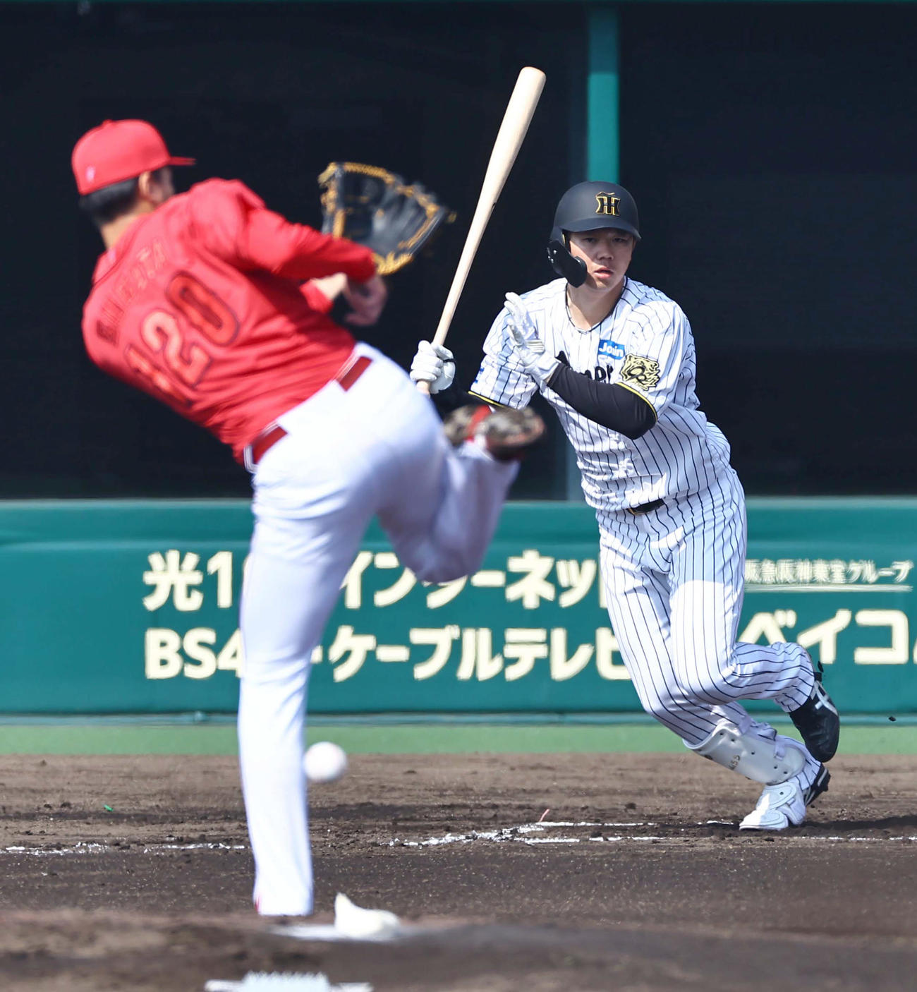 阪神対広島　1回裏阪神1死、楠本は中前打を放つ（撮影・上田博志）