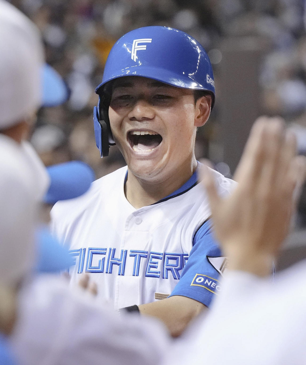 2回、2ランを放ちベンチで迎えられる日本ハム・清宮幸(共同)