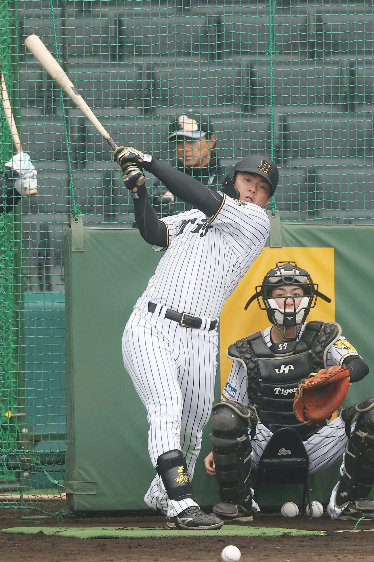 フリー打撃を行う阪神前川（撮影・前田充）