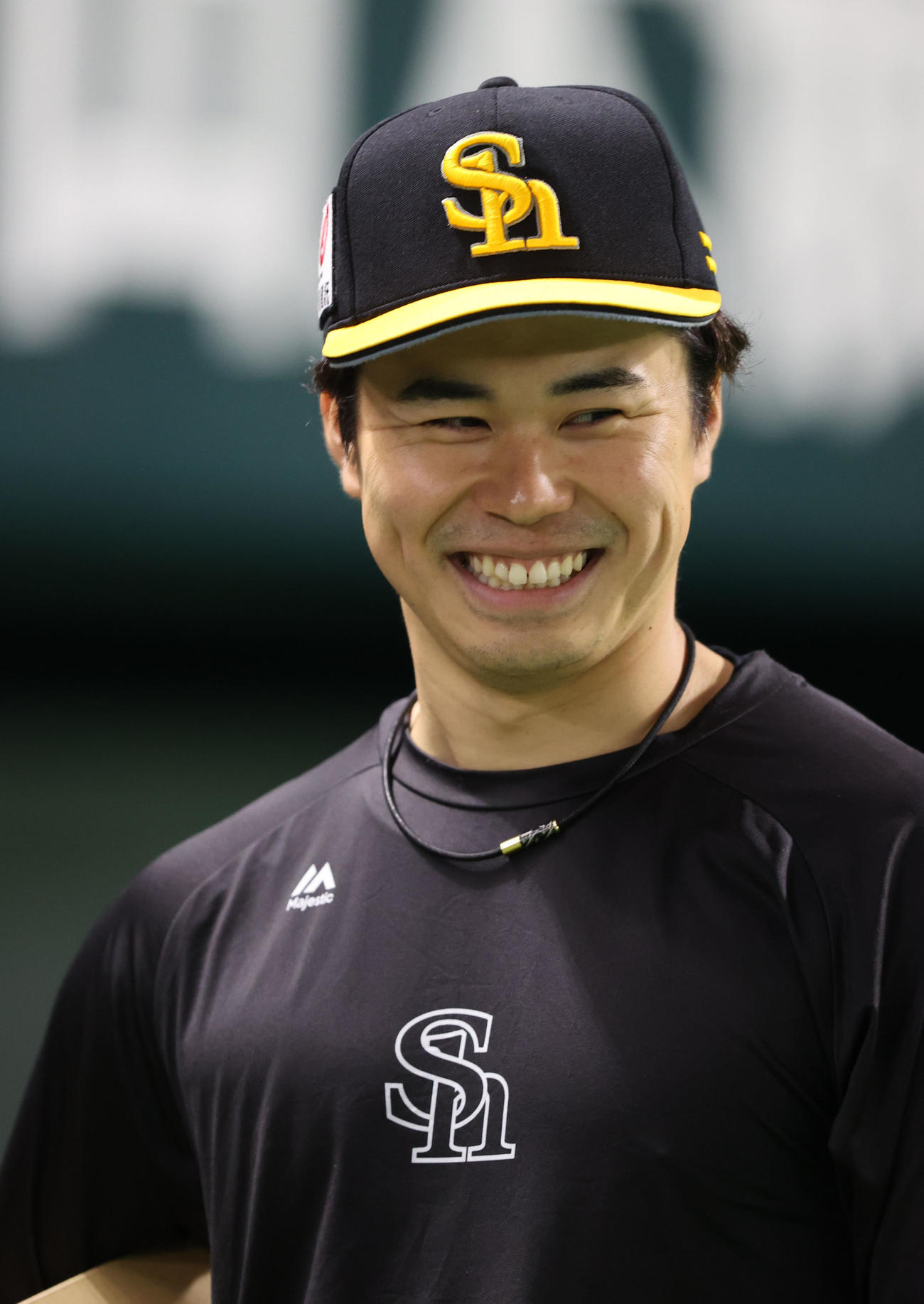 練習を終え、笑顔を見せる松本晴（撮影・梅根麻紀）