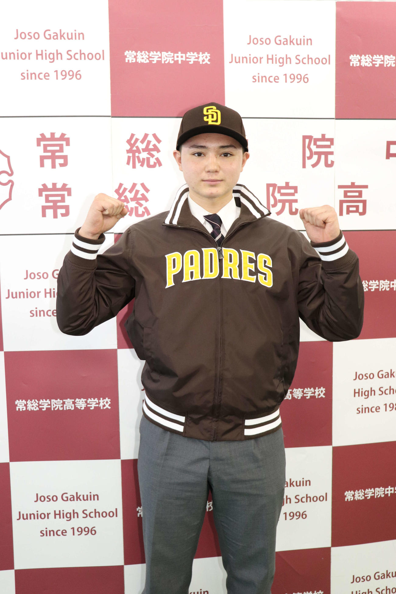 パドレスとマイナー契約を結んだ常総学院のバルザー・ジョセフ・ブライアン（2023年2月13日撮影）