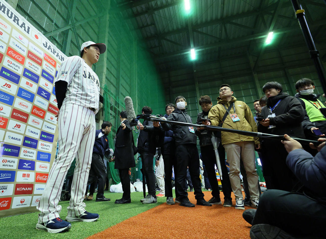練習後に取材に応じる大山（撮影・藤尾明華）