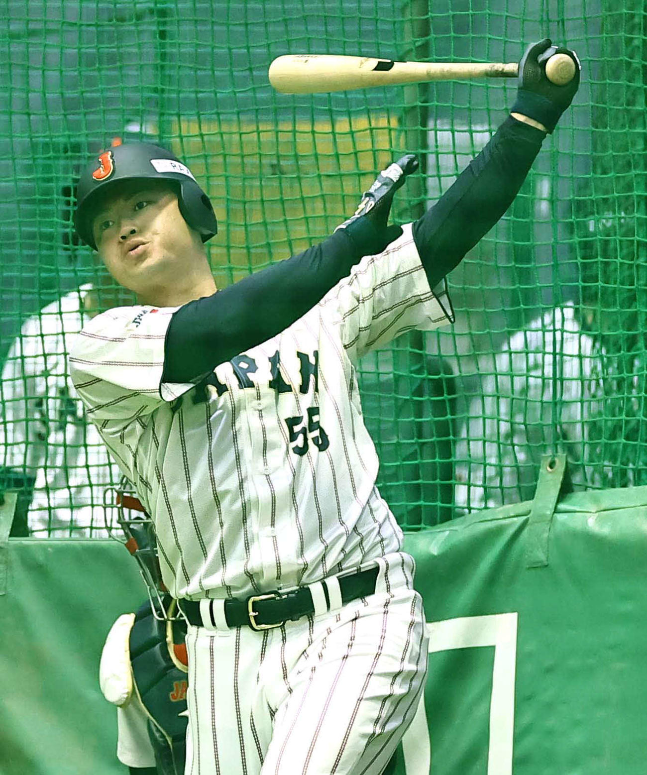 フリー打撃練習をする細川（撮影・上田博志）