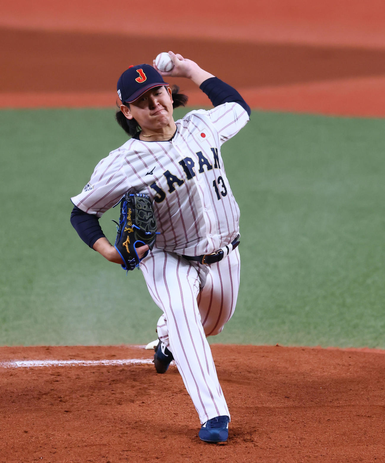 日本対オランダ　日本先発の宮城（撮影・藤尾明華）