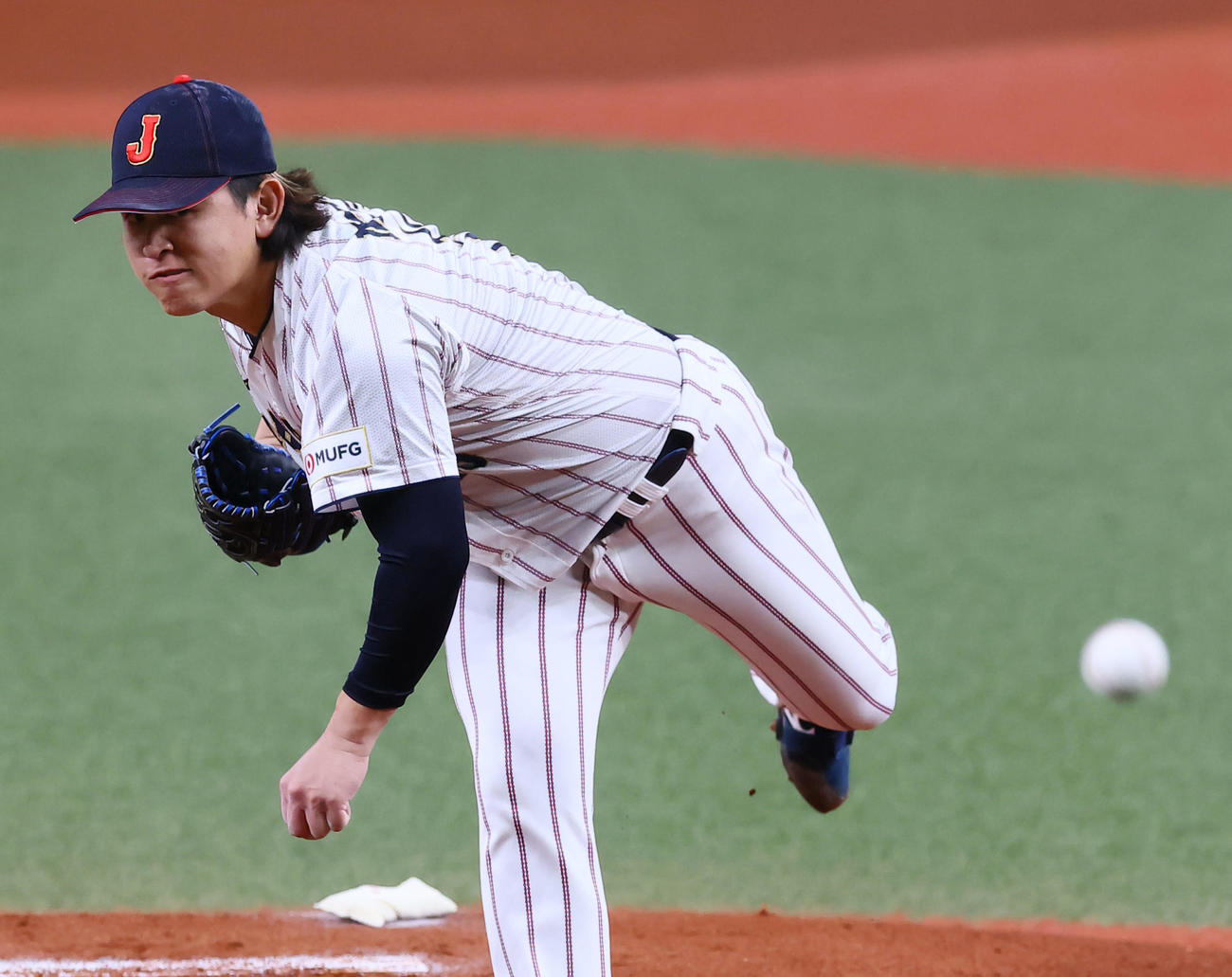 日本対オランダ　日本先発の宮城（撮影・藤尾明華）