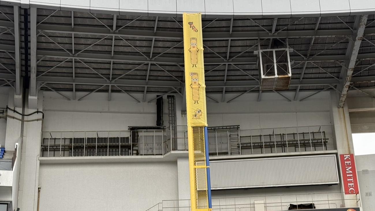 トッポの広告が掲出されたホームランポール（球団提供）