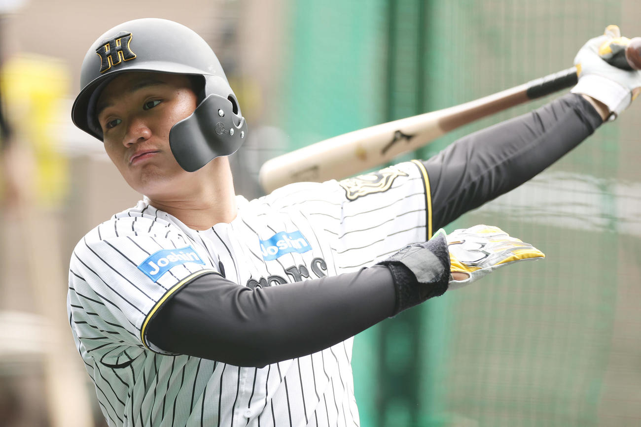 打撃練習を行う阪神森下（撮影・前田充）