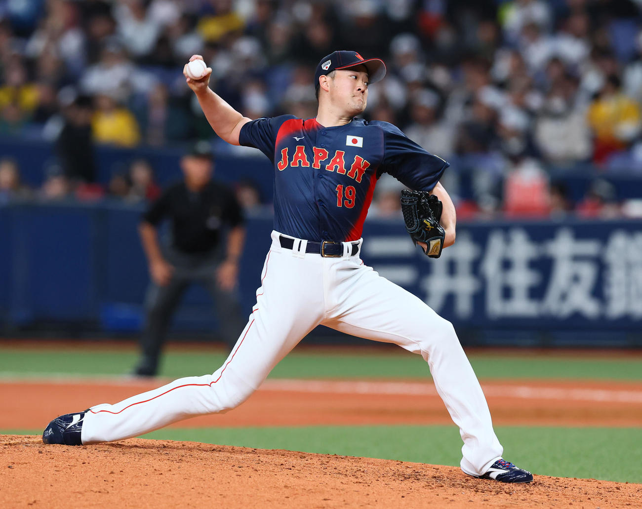 オランダ対日本　5回、3番手で登板した日本斎藤（撮影・藤尾明華）