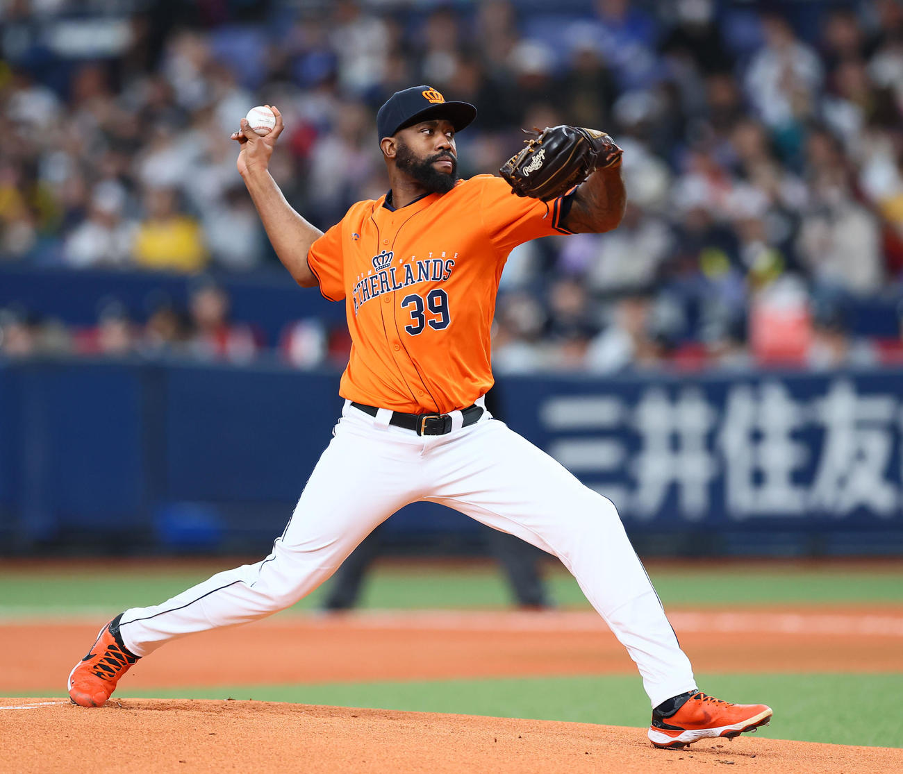 オランダ対日本　オランダ先発のマルティス（撮影・藤尾明華）