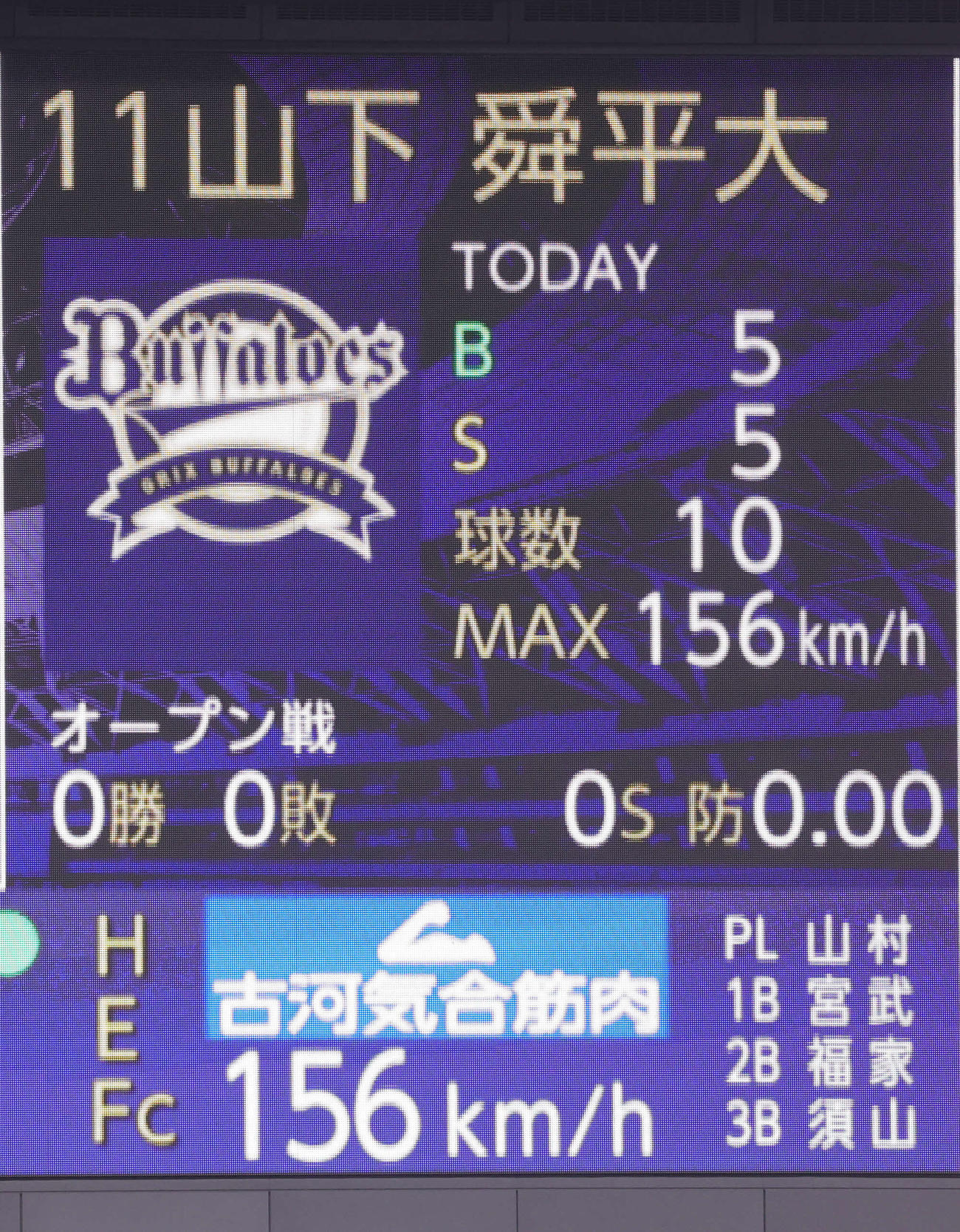 オリックス対巨人　1回表に156キロを計測したオリックス先発の山下（撮影・野上伸悟）