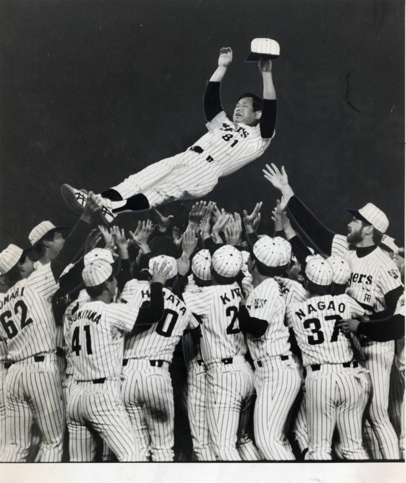 21年ぶりセリーグ優勝を飾った阪神は地元甲子園で再度、吉田義男監督を胴上げ＝1985年10月22日