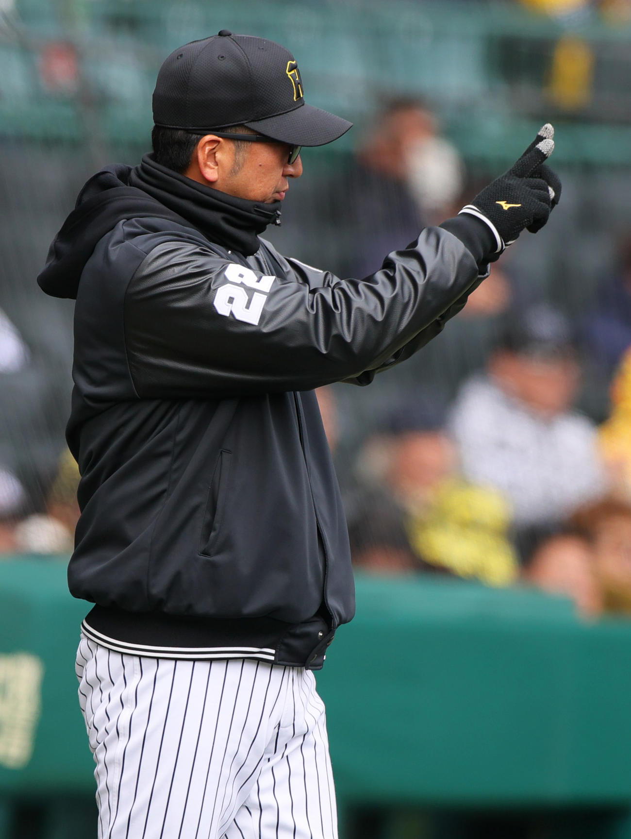 オープン戦・阪神対DeNA 3回裏阪神無死一、二塁、藤川監督は投犠打した中野の一塁アウト判定にリクエストするが失敗に終わる（撮影・上山淳一）