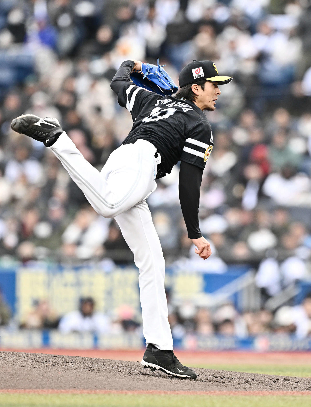ロッテ対ソフトバンク　ソフトバンク先発の上沢（撮影・滝沢徹郎）