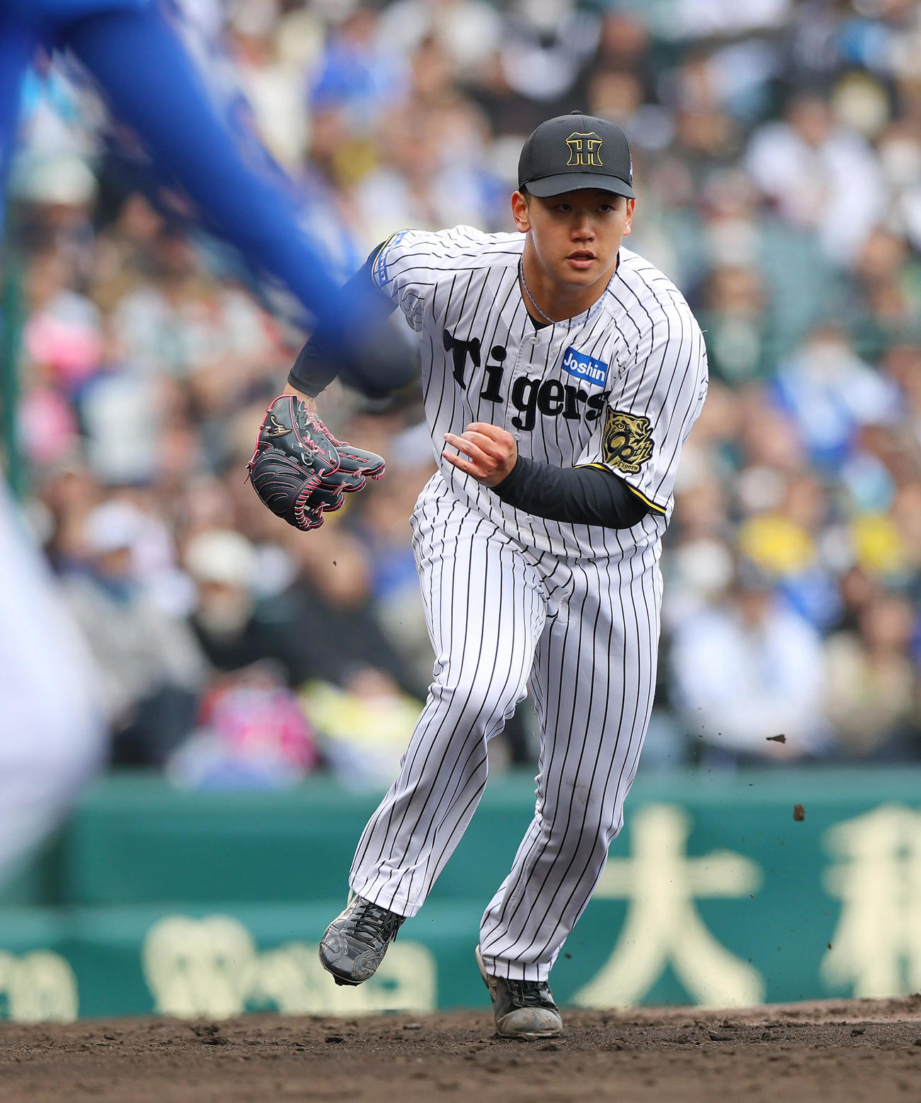 オープン戦・阪神対DeNA 4回表DeNA1死満塁、門別は加藤を一ゴロ併殺に仕留める（撮影・上山淳一）