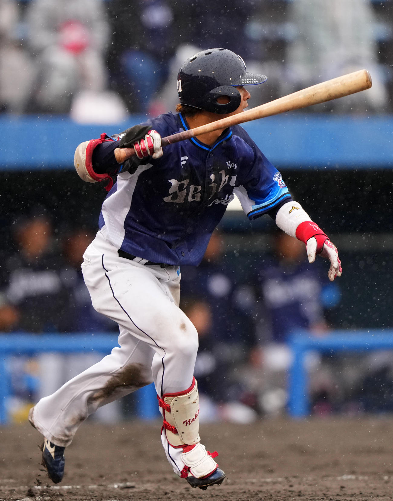 楽天対西武　8回表西武無死、左前打を放つ仲田（撮影・横山健太）