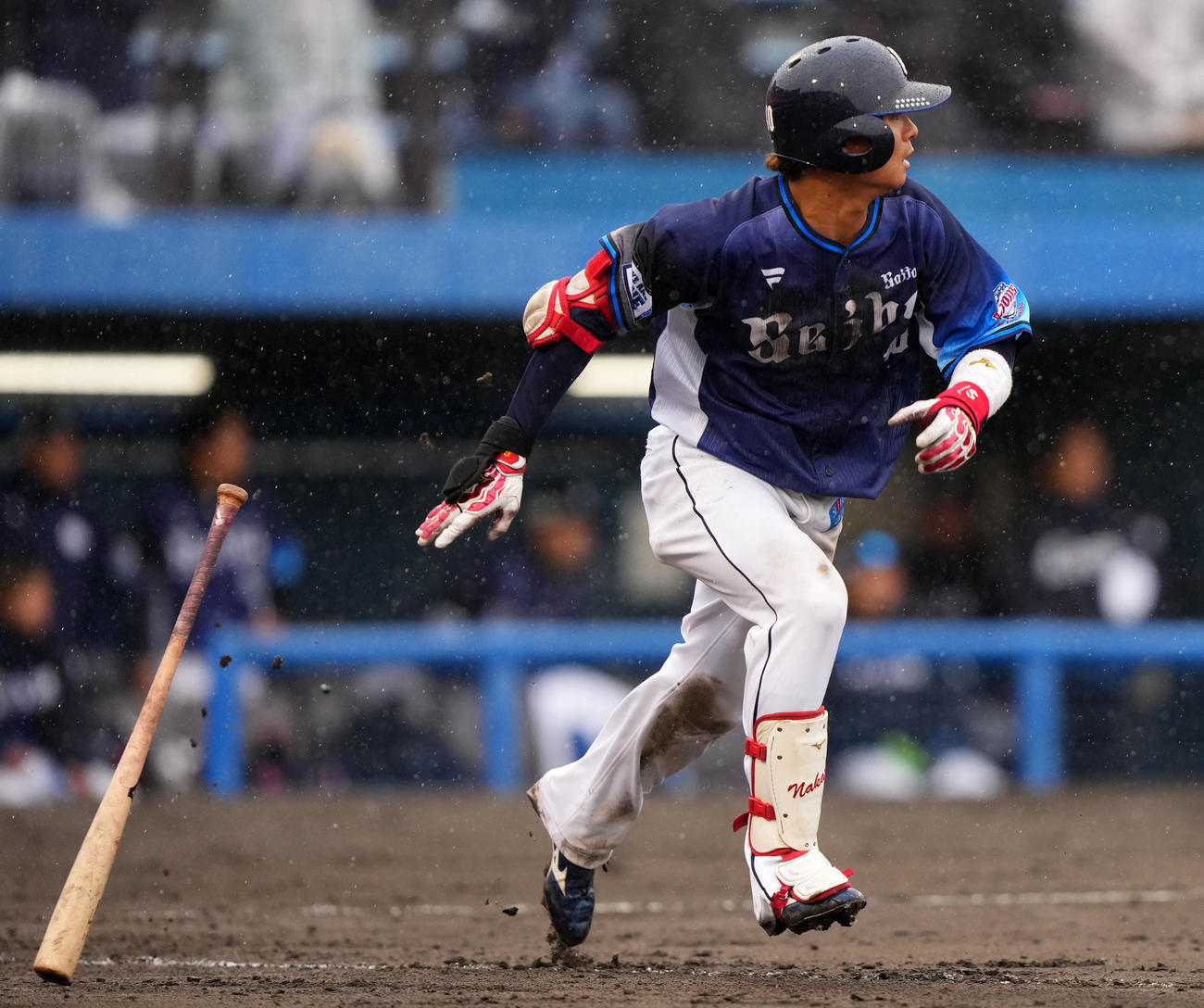 楽天対西武　8回表西武無死、左前打を放つ仲田（撮影・横山健太）