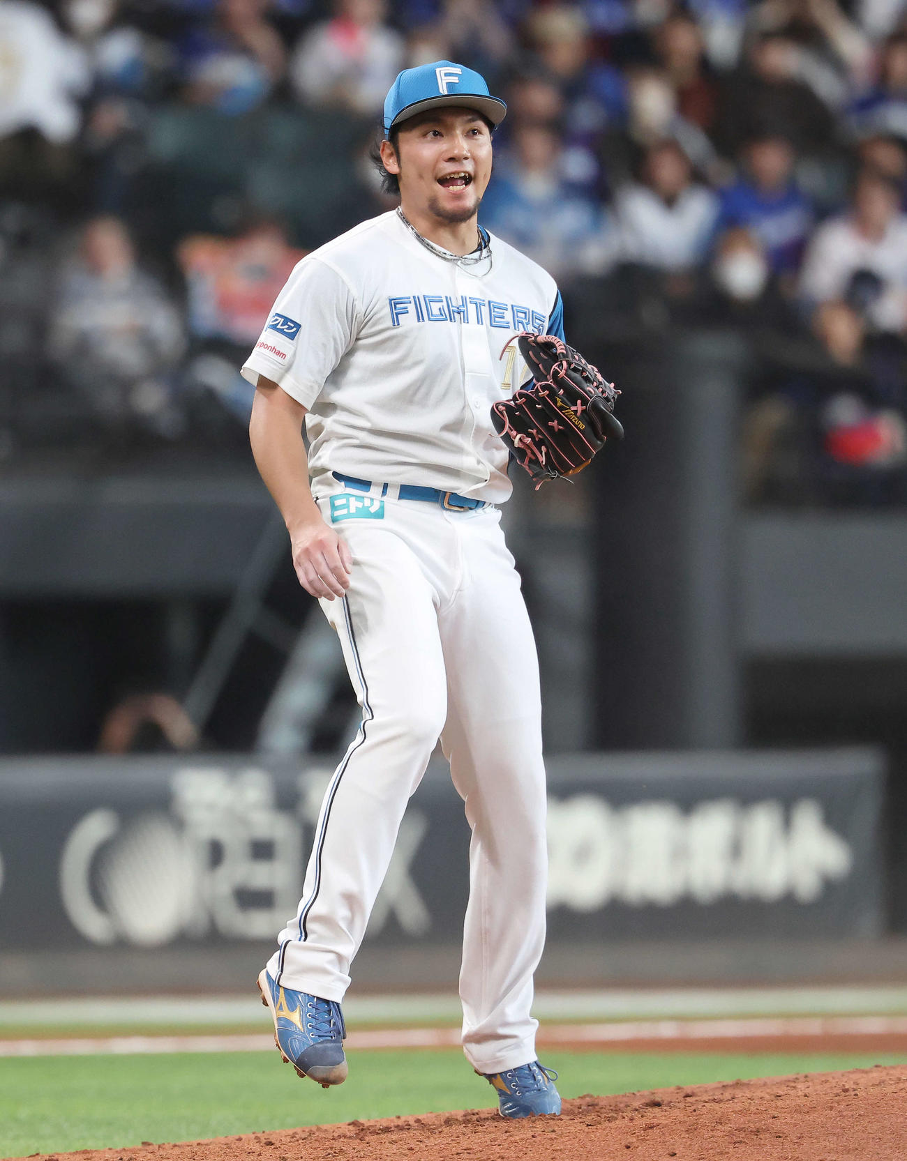 日本ハム対中日　8回表中日2死二塁、辻本を見逃し三振に仕留め雄たけびを上げる伊藤（撮影・河田真司）