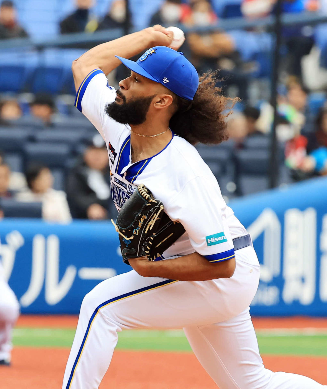 DeNA対広島　力投するDeNA先発のジャクソン（撮影・浅見桂子）