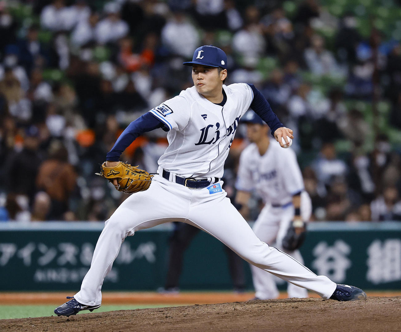 西武対阪神　7回、3番手で登板した西武佐藤隼（撮影・藤尾明華）