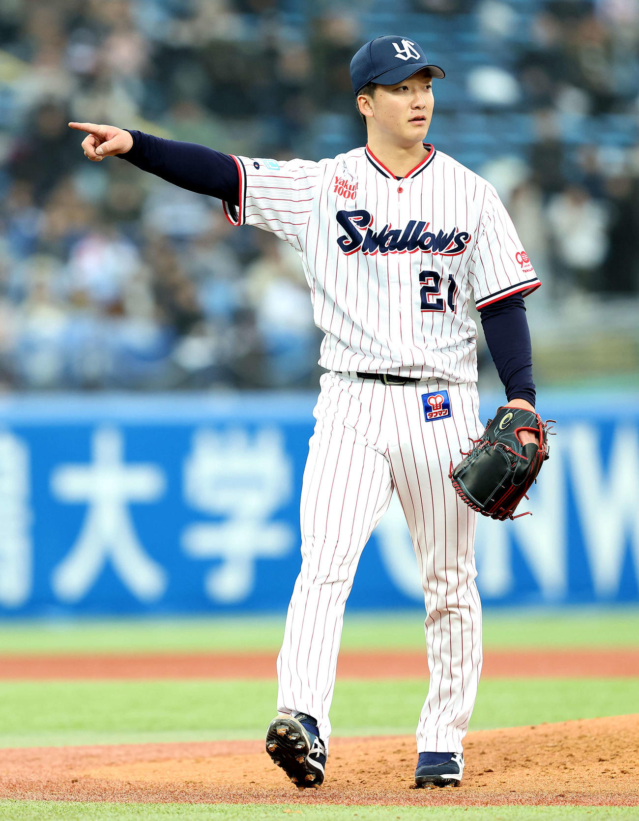 ヤクルト対オリックス　6回表オリックス2死一塁、広岡を空振り三振に仕留める吉村（撮影・河田真司）
