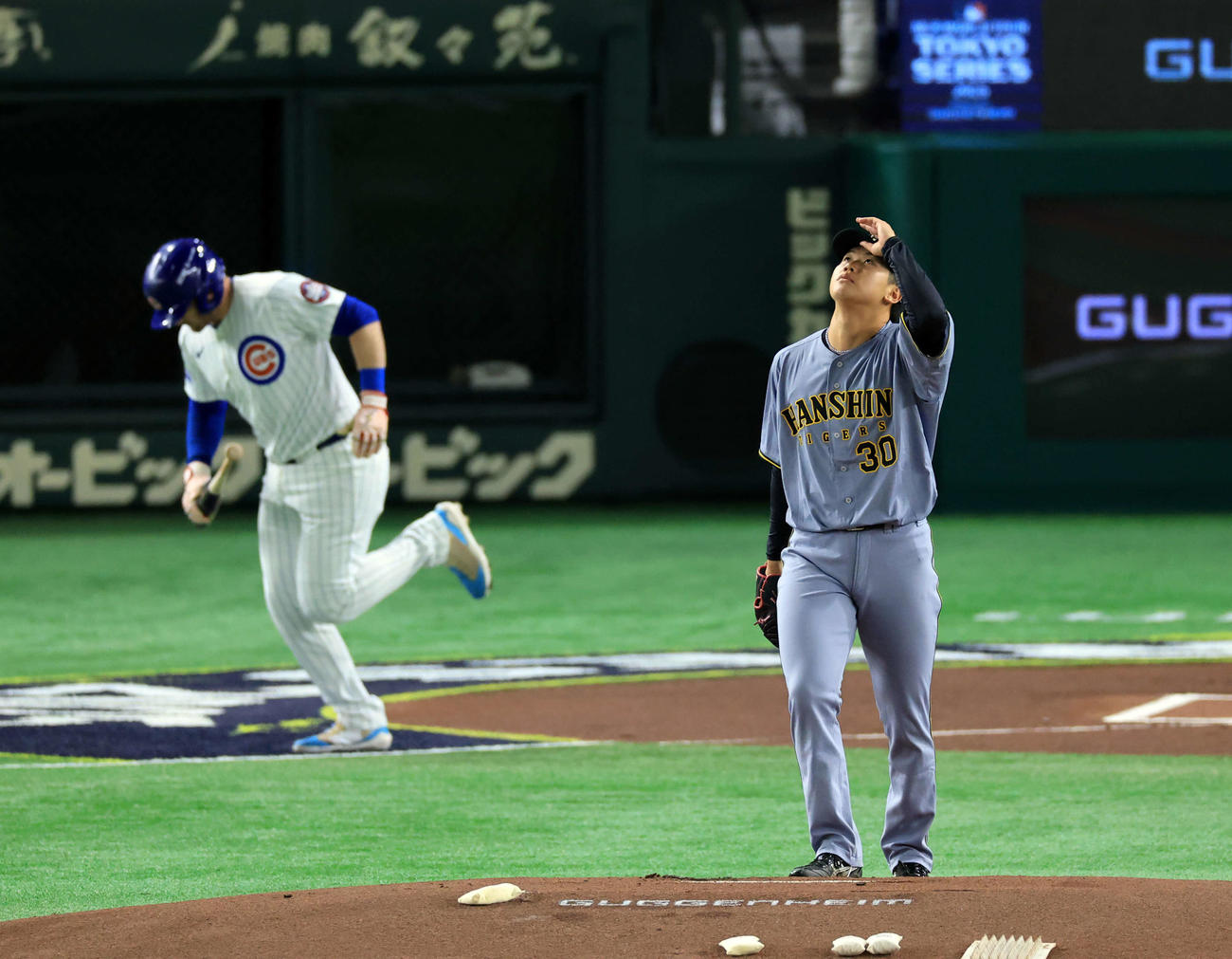 阪神対カブス　1回表カブス無死、ハップを右飛に仕留めた門別（撮影・浅見桂子）