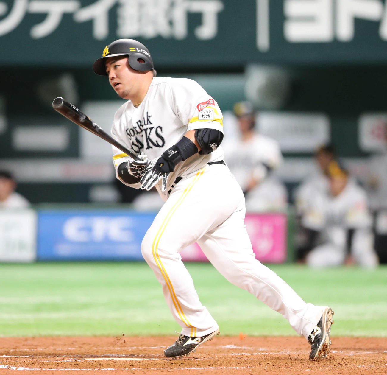 ソフトバンク対日本ハム　3回裏ソフトバンク2死二塁、山川は適時打を放つ（撮影・梅根麻紀）