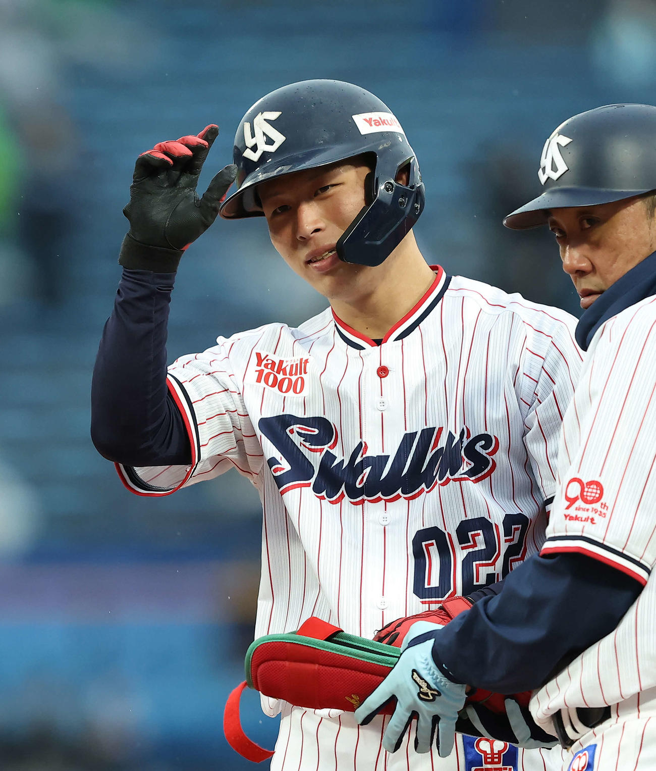 ヤクルト対オリックス　9回裏ヤクルト無死、右前打を放ち出塁する松本龍（撮影・河田真司）
