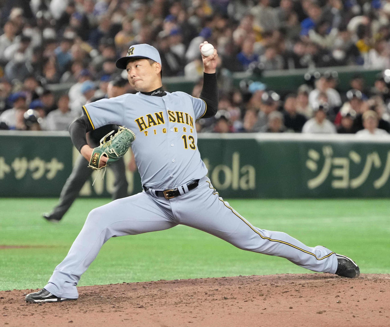 阪神対カブス　阪神5番手で登板した岩崎（撮影・小沢裕）