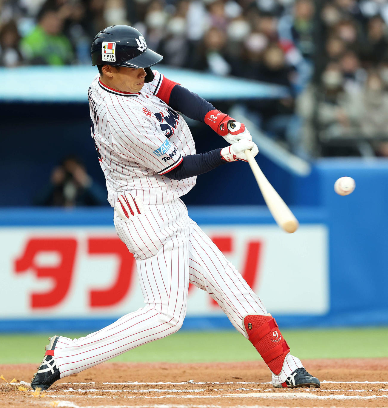 ヤクルト対オリックス　6回裏ヤクルト無死、左越えソロ本塁打を放つ塩見（撮影・河田真司）