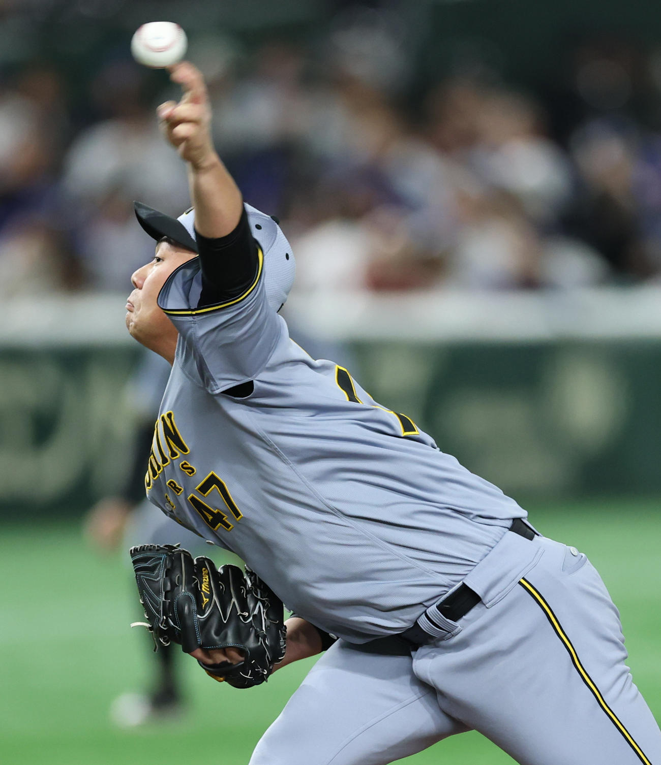 阪神対ドジャース　力投する阪神桐敷（撮影・野上伸悟）